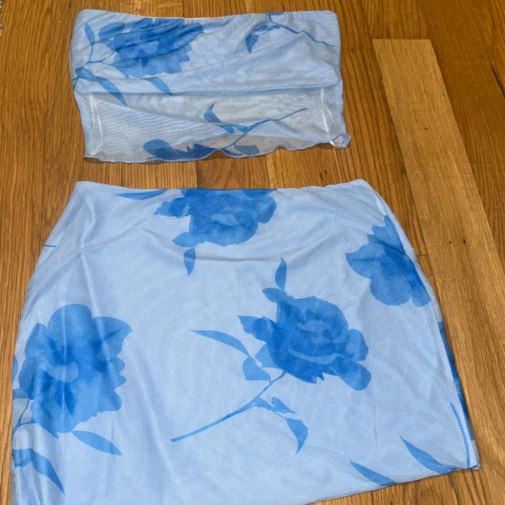 Princess Polly Blue Mesh  Floral Set